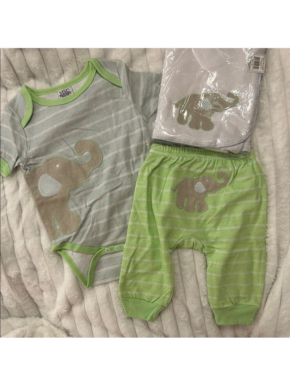 Elephant Striped Kids Set Green Gray